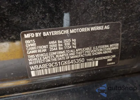 2016 BMW 328I from USA, damaged, VIN WBA8E9C51GK645350
